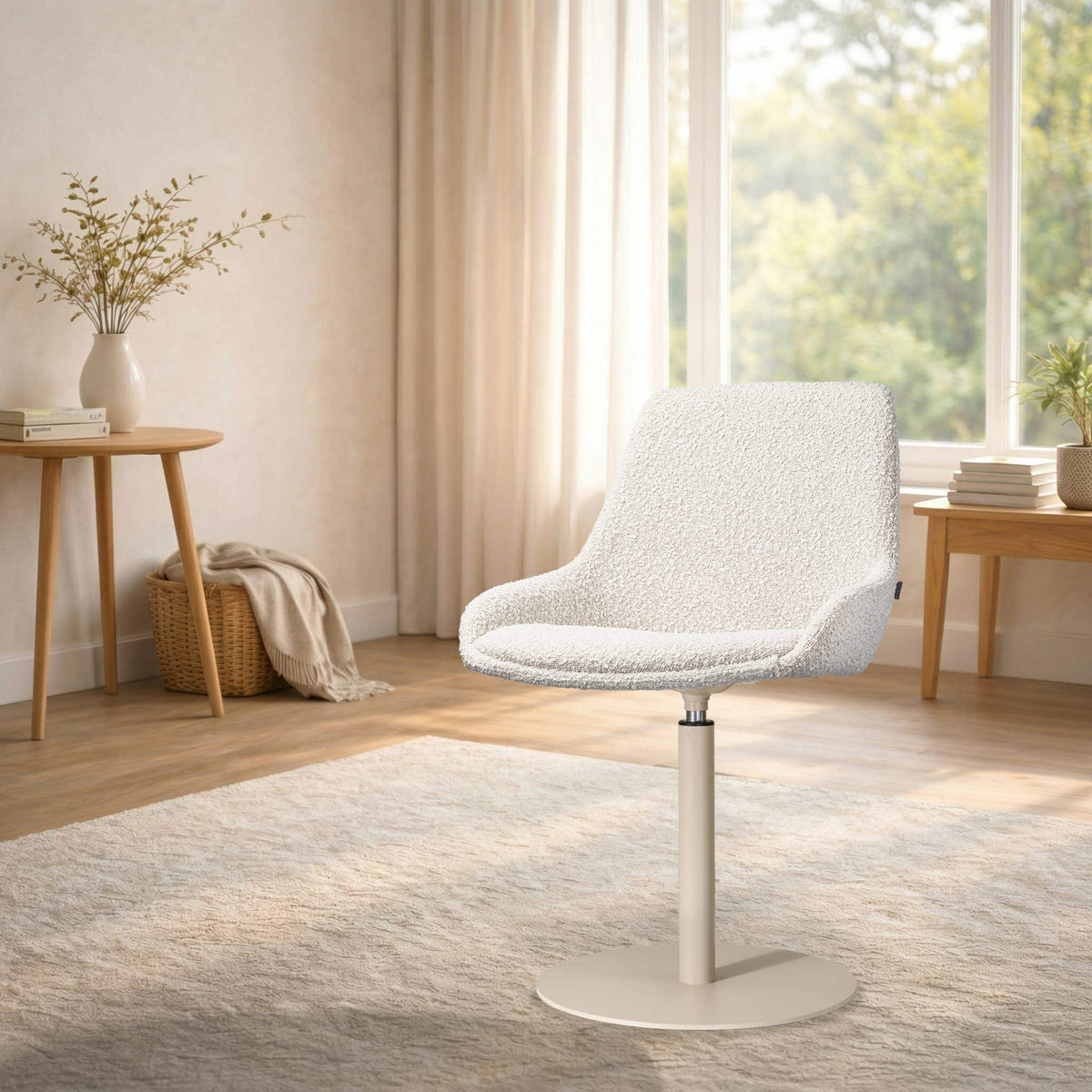 Niva-Isa draaibare tulp eetkamerstoel bouclé beige - beige onderstel