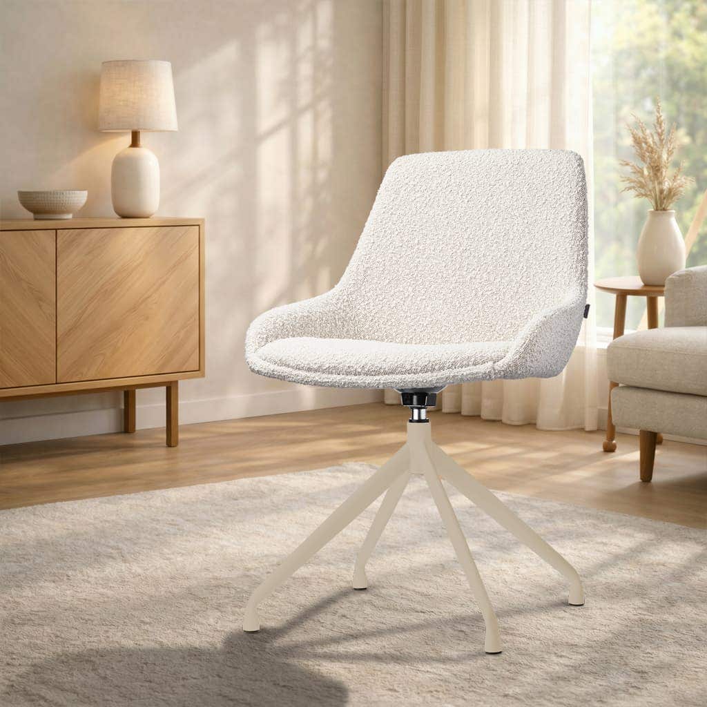 Nola-Isa draaibare eetkamerstoel bouclé beige - beige onderstel
