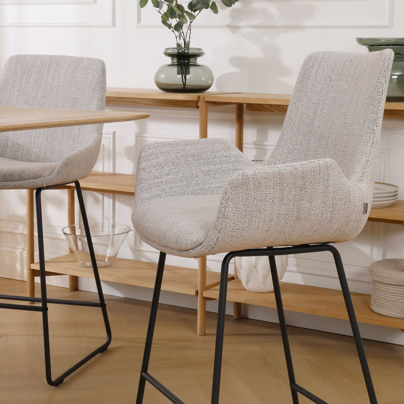 Nino-Eef barkruk beige gemêleerd - zwart onderstel - 75 cm