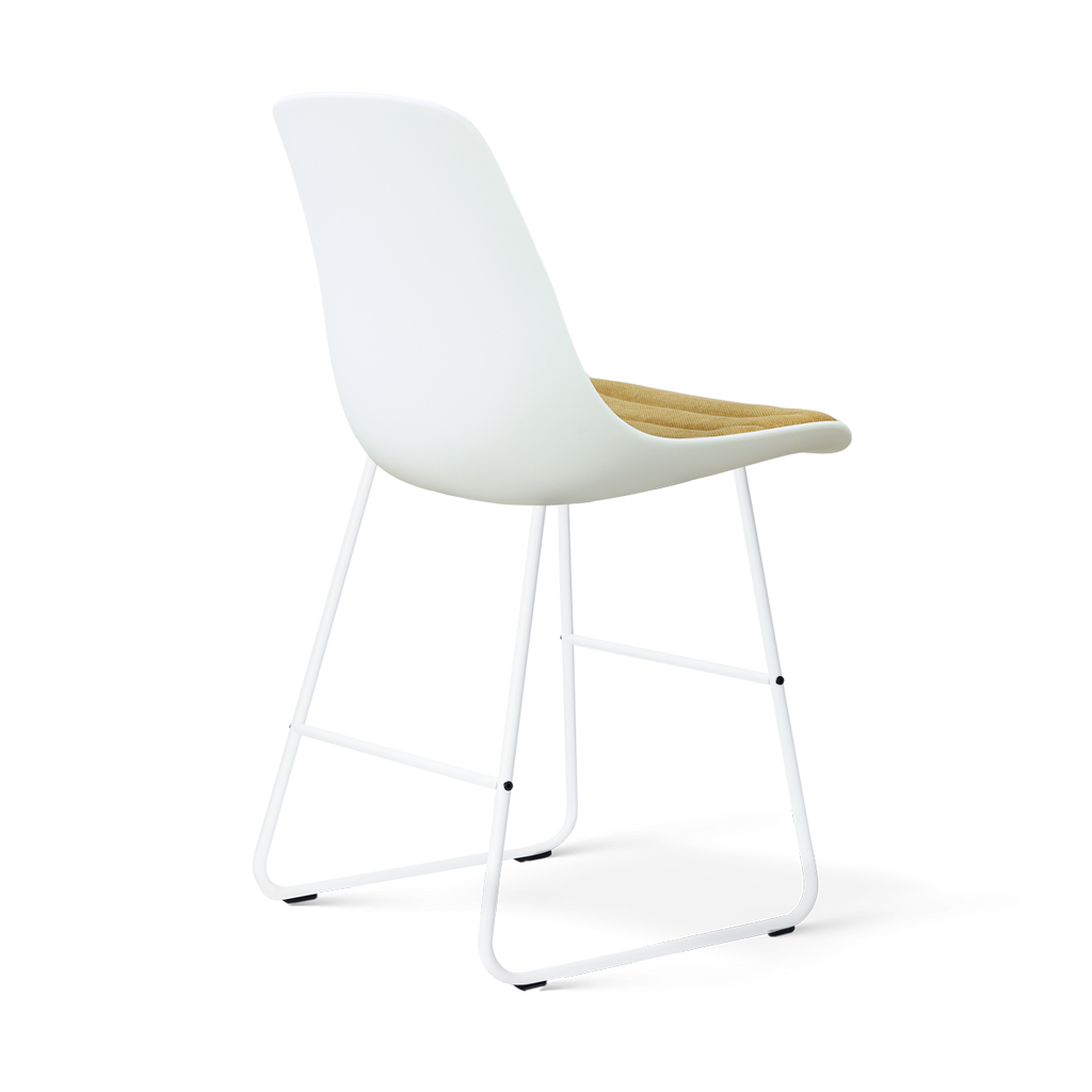 Nino-Liv barkruk wit met warm oker zitkussen - wit onderstel - 65 cm