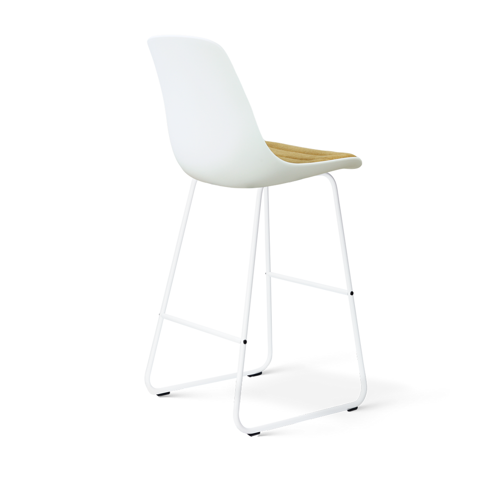 Nino-Liv barkruk wit met warm oker zitkussen - wit onderstel - 75 cm