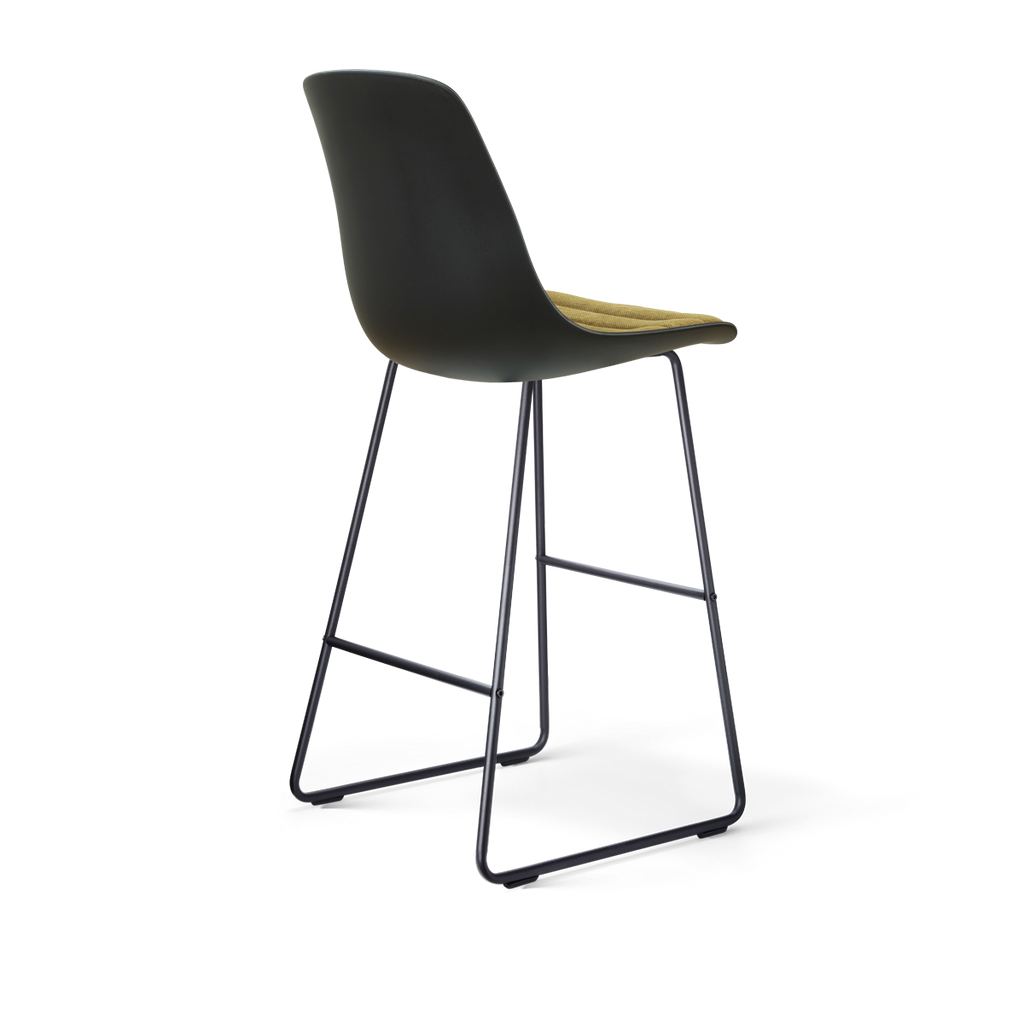 Nino-Liv barkruk zwart met mosgroen zitkussen - zwart onderstel - 75 cm