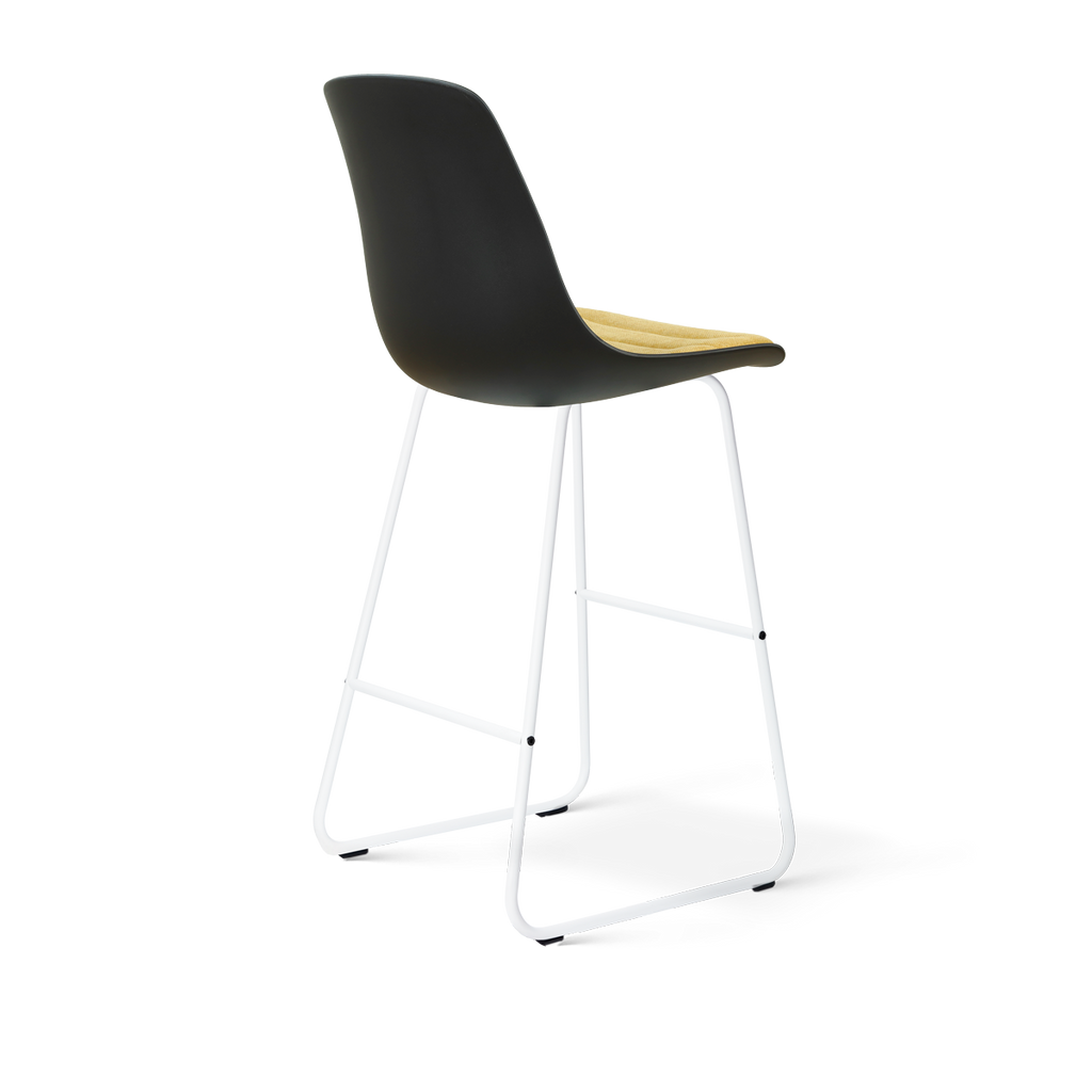 Nino-Liv barkruk zwart met warm oker zitkussen - wit onderstel - 75 cm