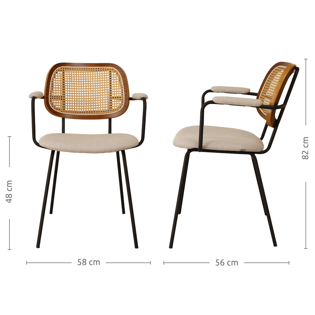 Jolie rotan eetkamerstoel beige - met armleuningen