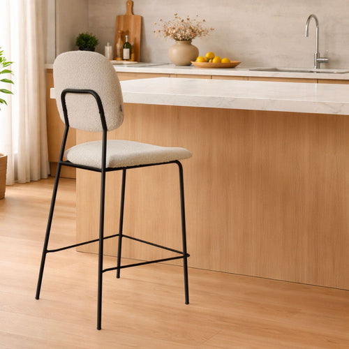Jasmijn barkruk bouclé beige - zwart onderstel - 65 cm