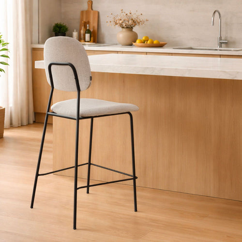 Jasmijn barkruk beige melange - zwart onderstel - 65 cm