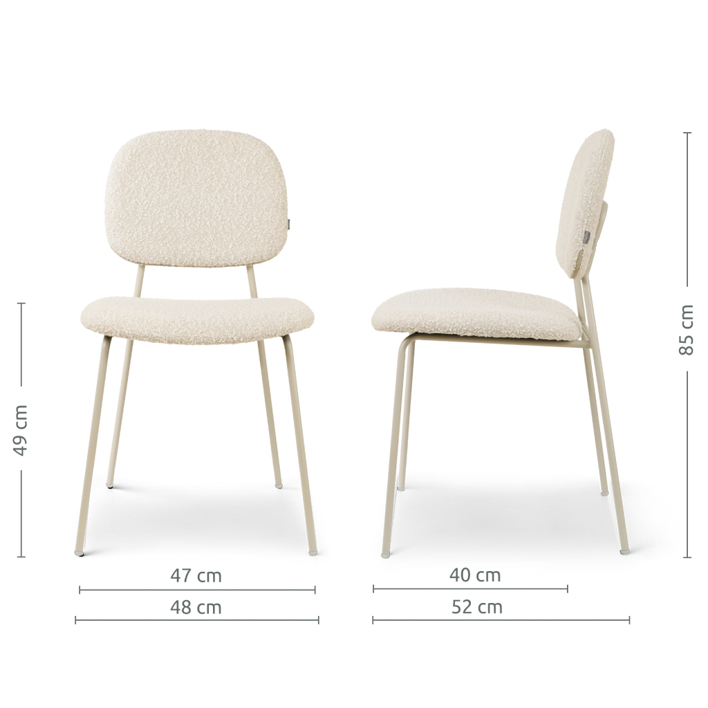 Jasmijn eetkamerstoel bouclé beige - grijsbeige onderstel