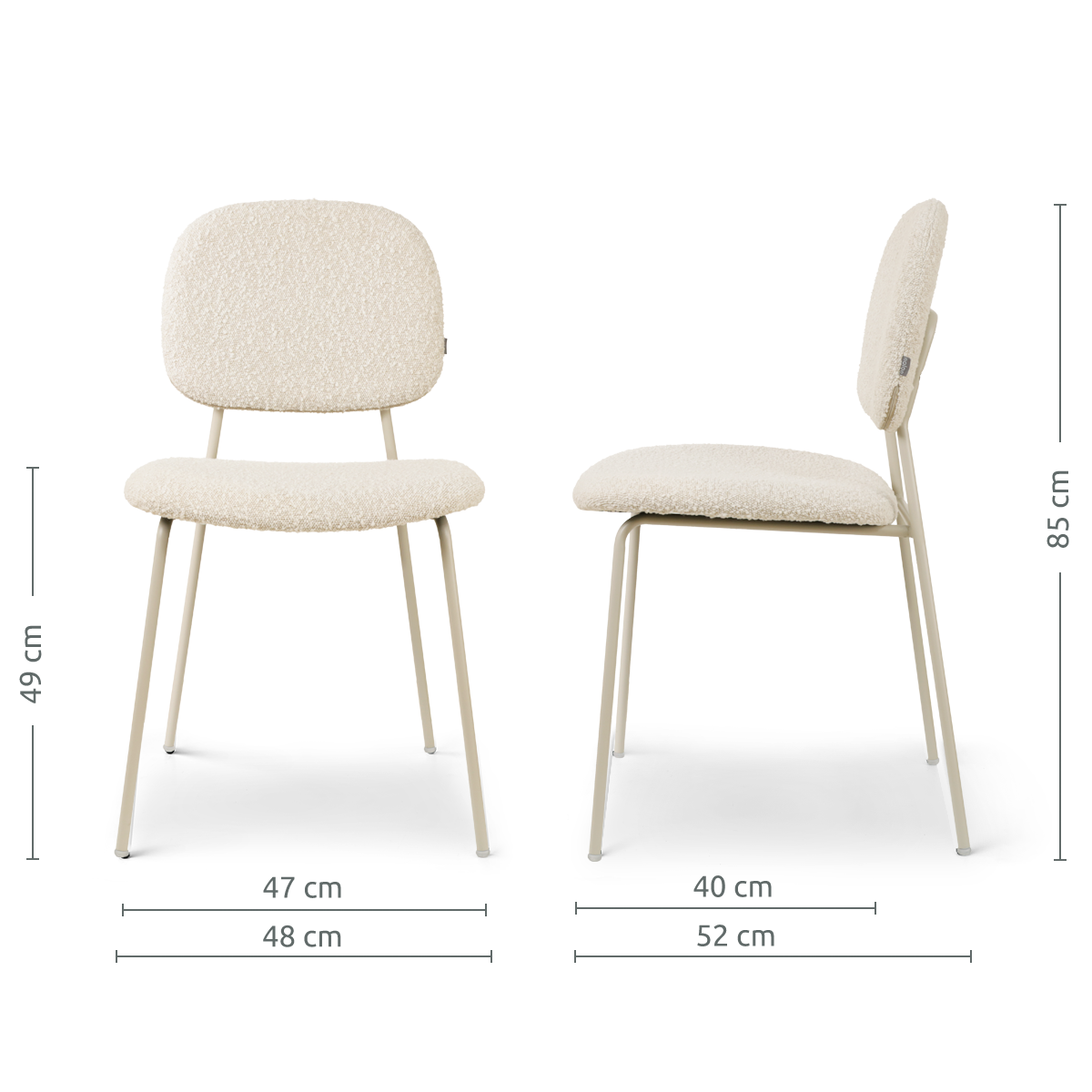 Jasmijn eetkamerstoel bouclé beige - grijsbeige onderstel