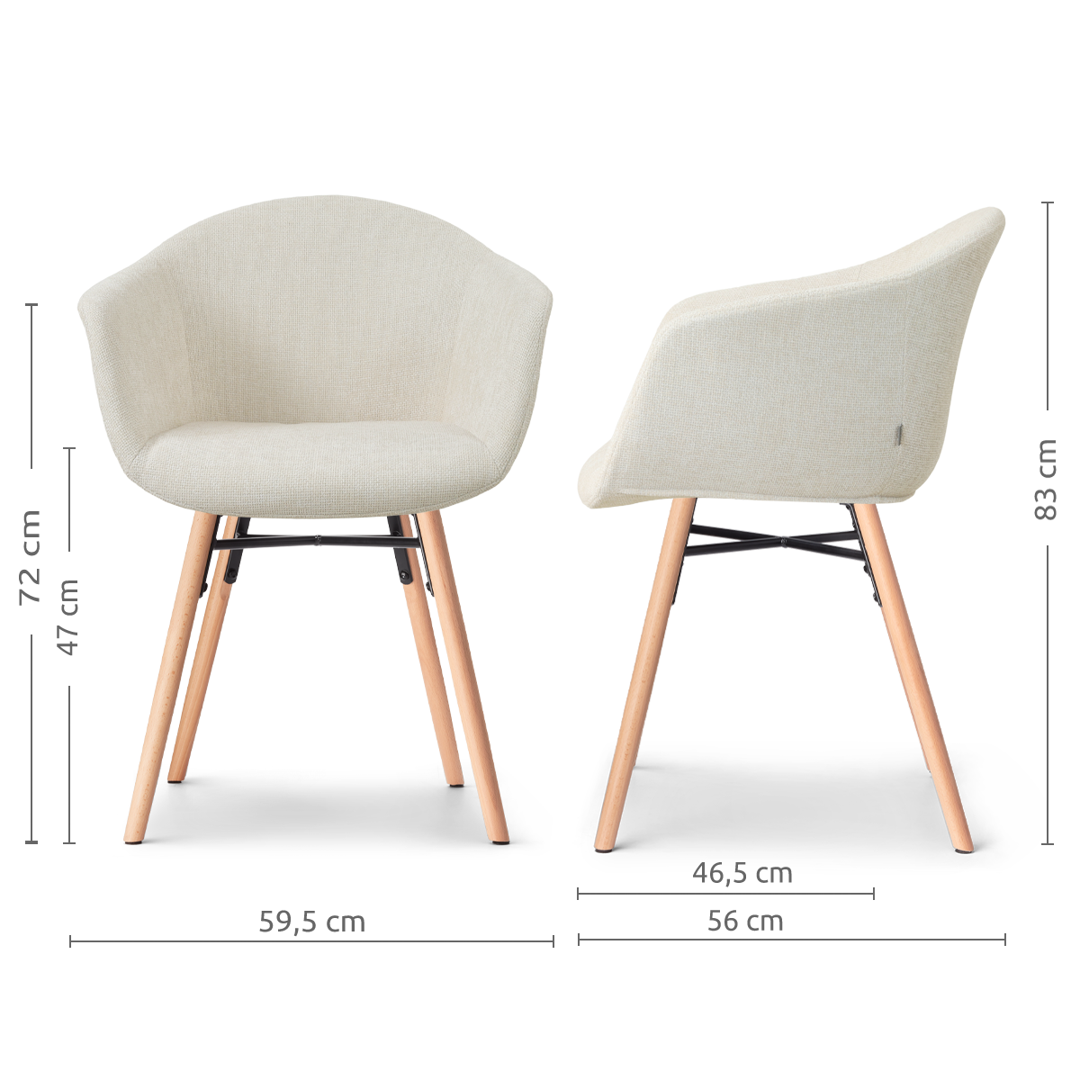Nena-Otis eetkamerstoel cottonbeige - houten onderstel