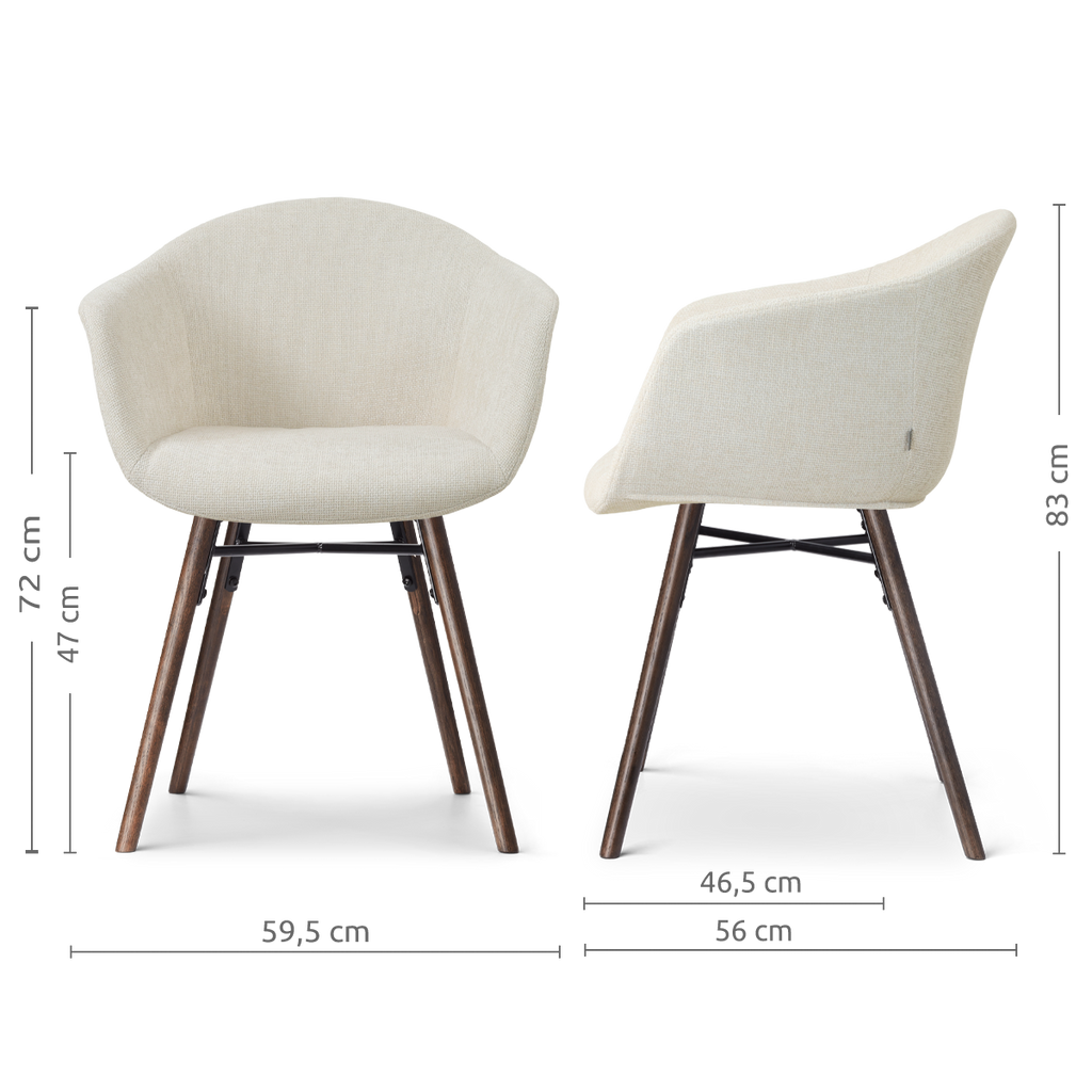 Nena-Otis eetkamerstoel cottonbeige - walnoot houten onderstel