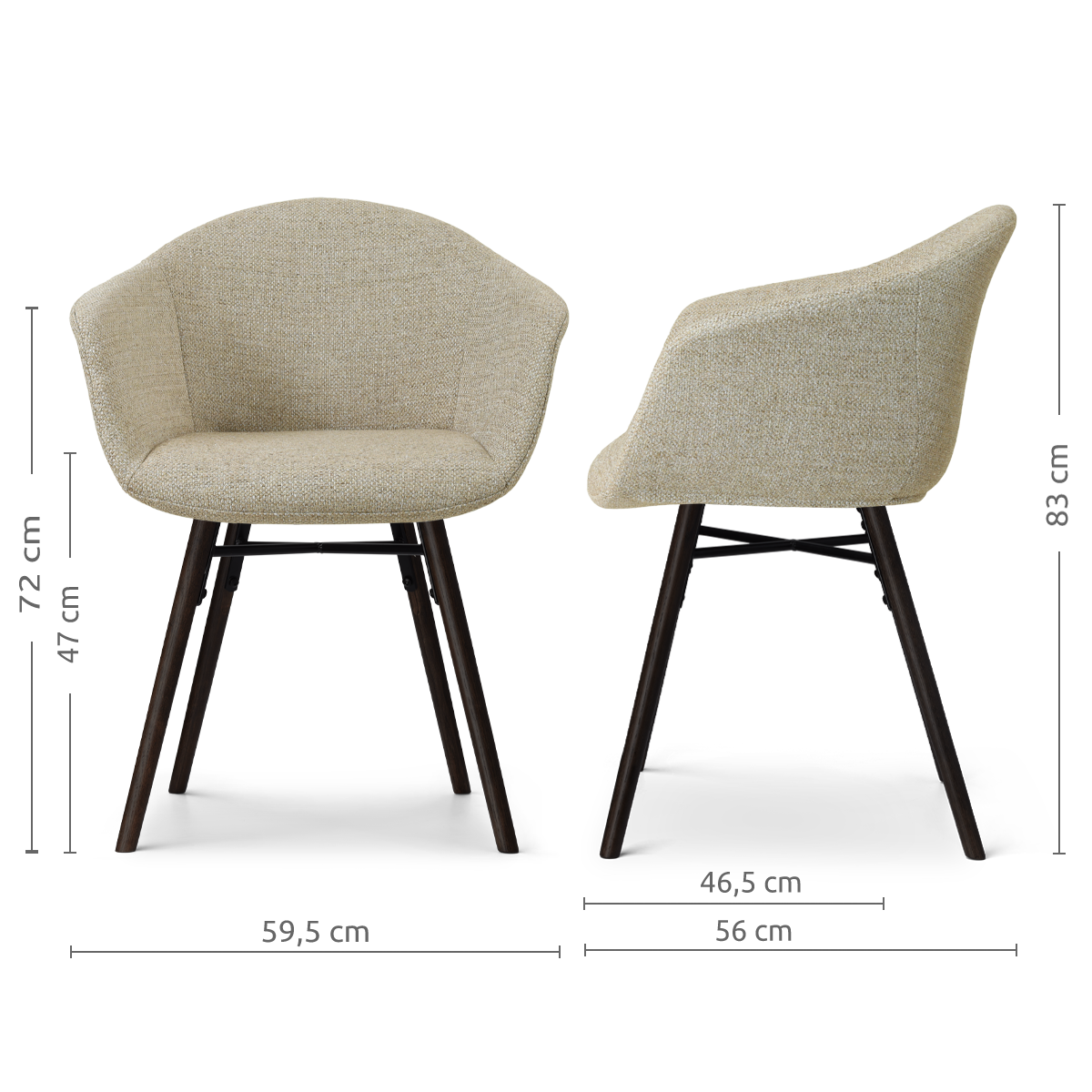 Nena-Otis eetkamerstoel taupe melange - zwart houten onderstel