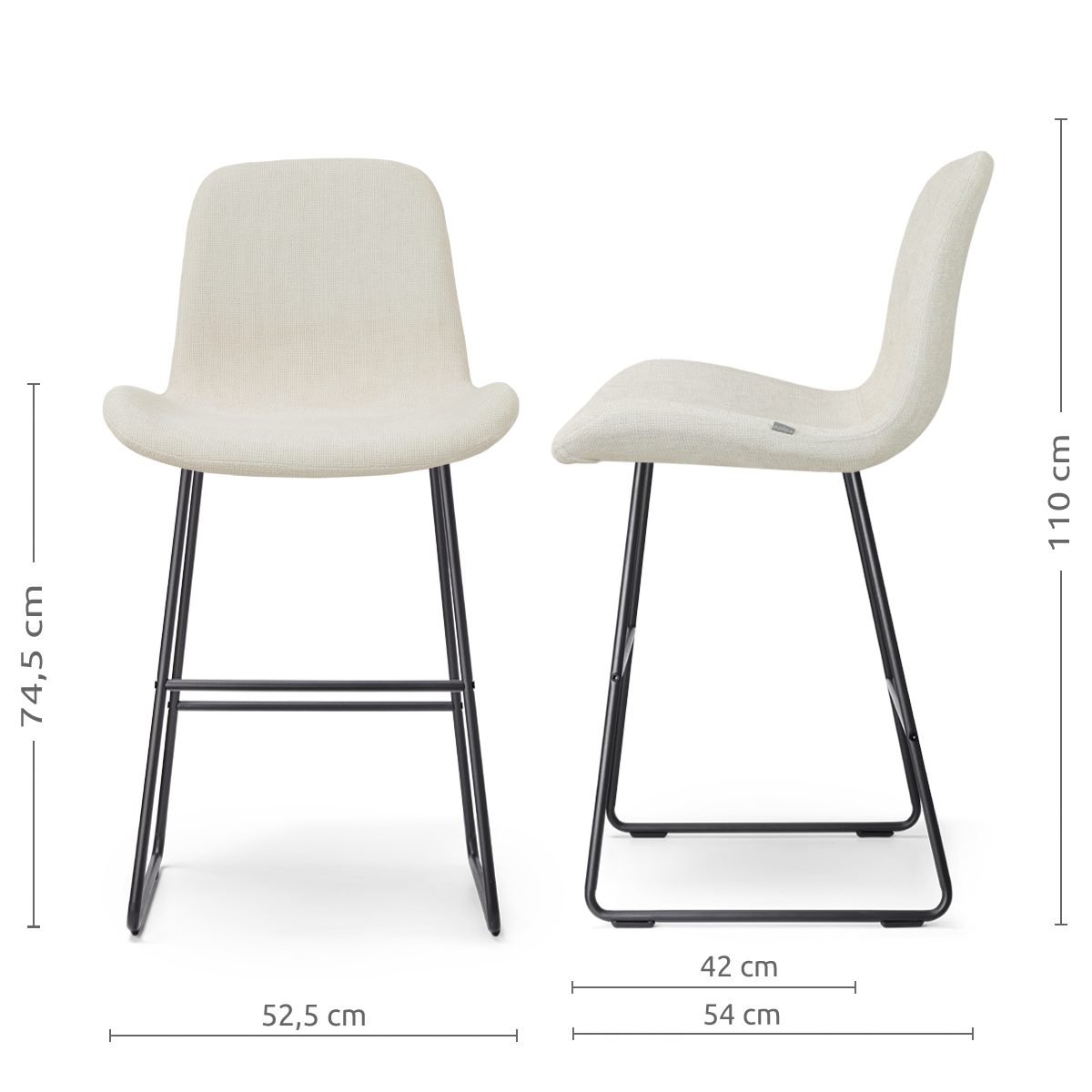 Nino-Fé barkruk cottonbeige - zwart onderstel - 75 cm