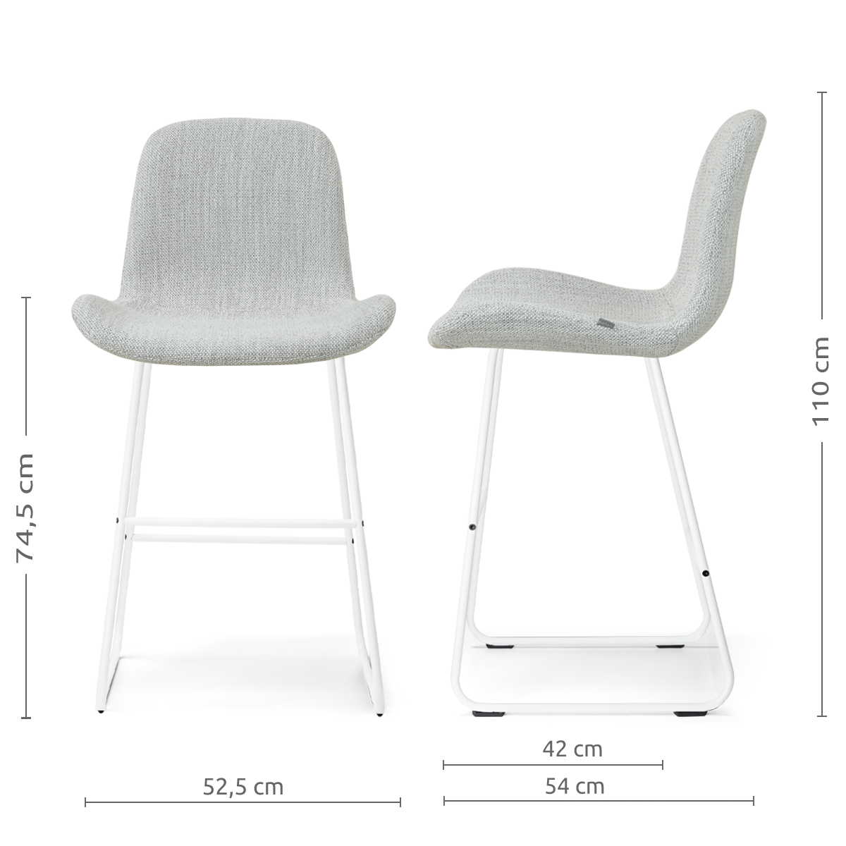 Nino-Fé barkruk grijs melange - wit onderstel - 75 cm