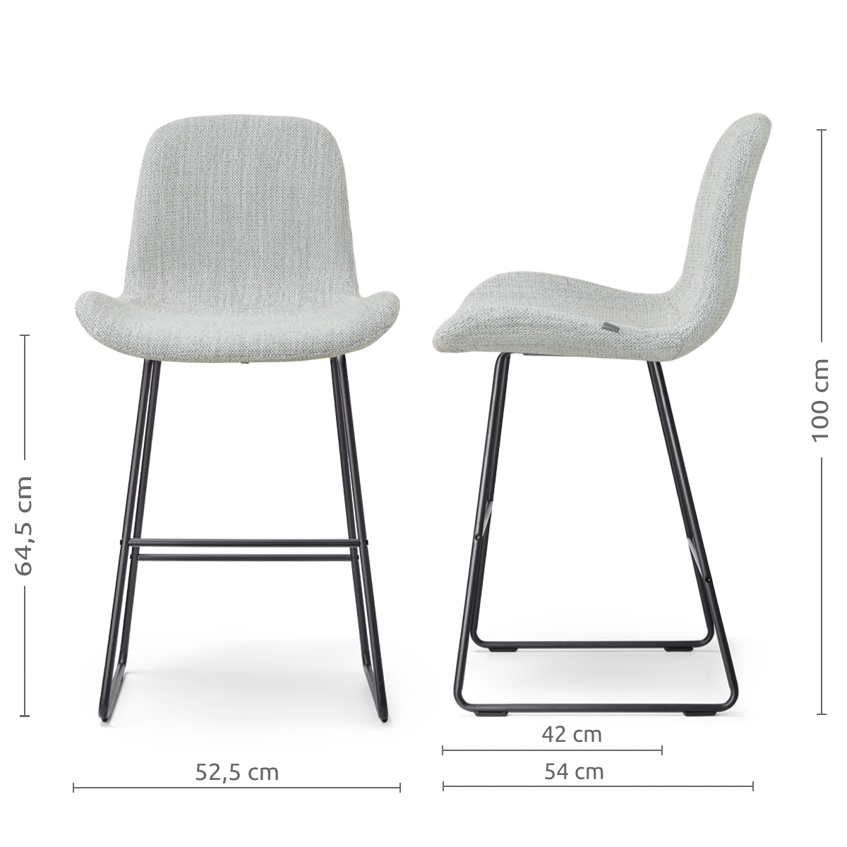 Nino-Fé barkruk grijs melange - zwart onderstel - 65 cm