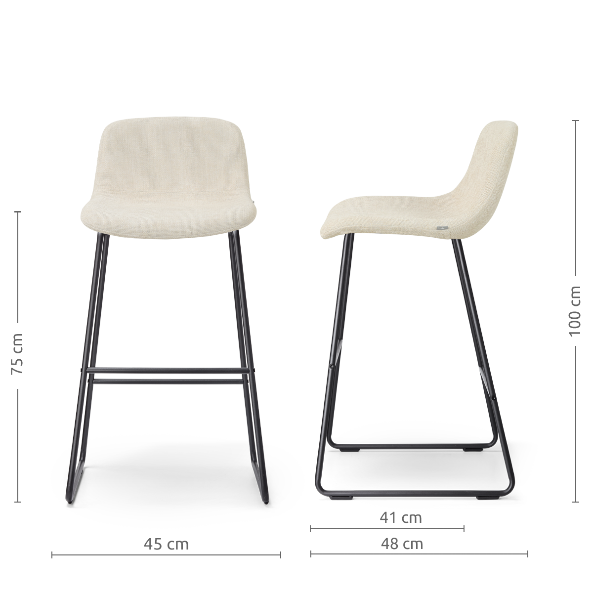 Nino-Mats barkruk cottonbeige - zwart onderstel - 75 cm