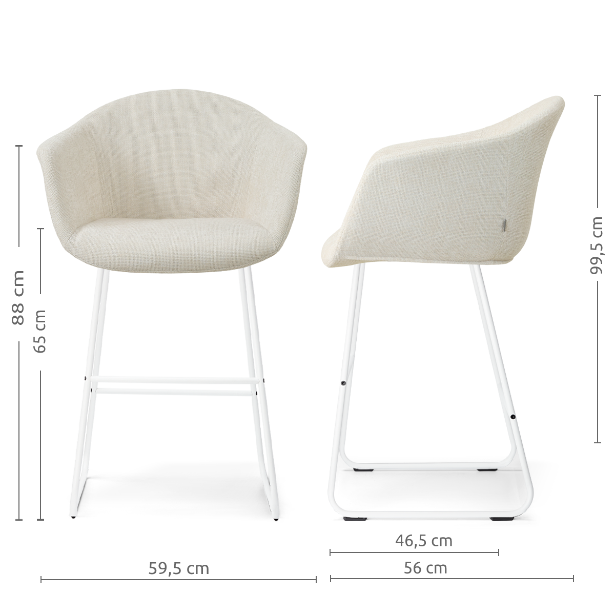 Nino-Otis barkruk cottonbeige - wit onderstel - 65 cm