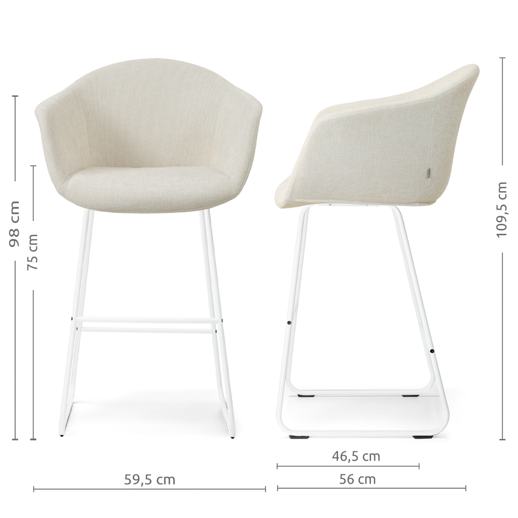 Nino-Otis barkruk cottonbeige - wit onderstel - 75 cm