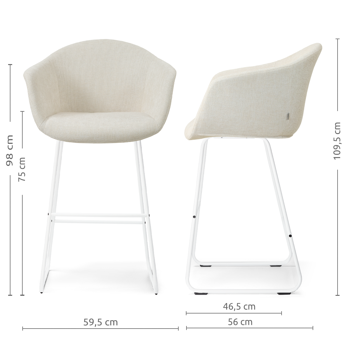 Nino-Otis barkruk cottonbeige - wit onderstel - 75 cm