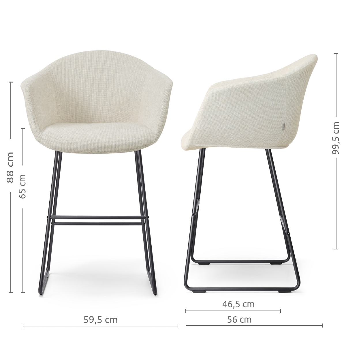 Nino-Otis barkruk cottonbeige - zwart onderstel - 65 cm