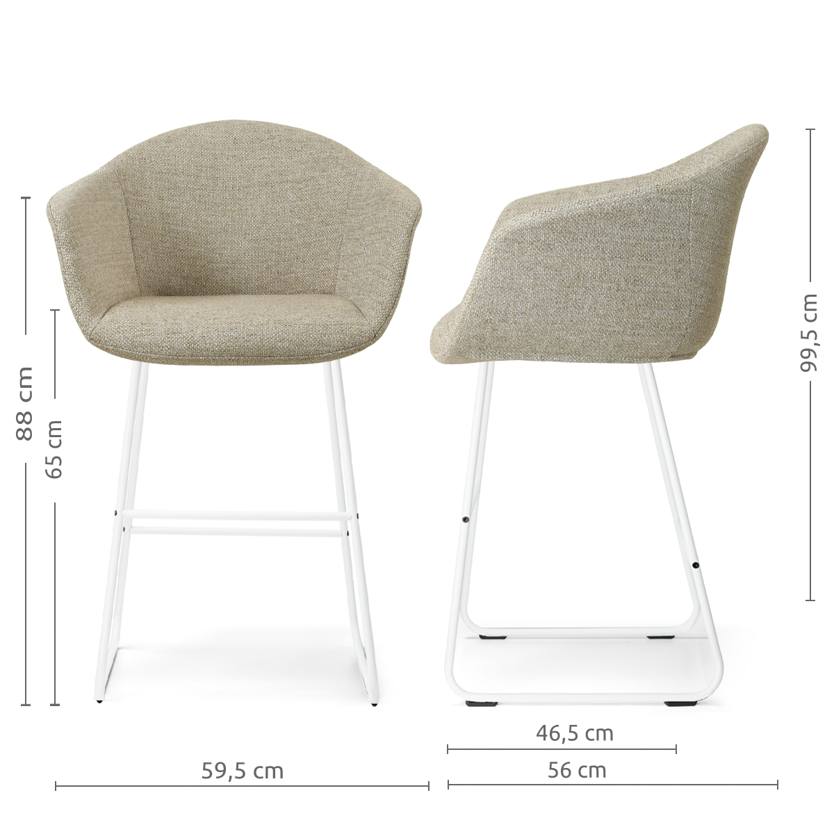 Nino-Otis barkruk taupe melange - wit onderstel - 65 cm