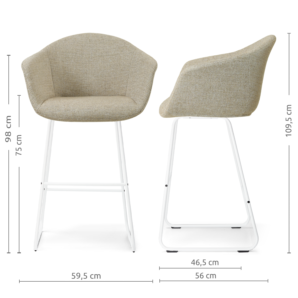Nino-Otis barkruk taupe melange - wit onderstel - 75 cm