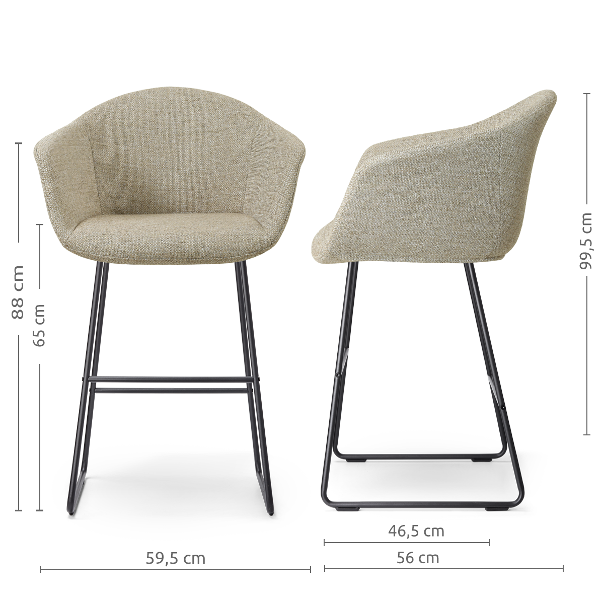 Nino-Otis barkruk taupe melange - zwart onderstel - 65 cm