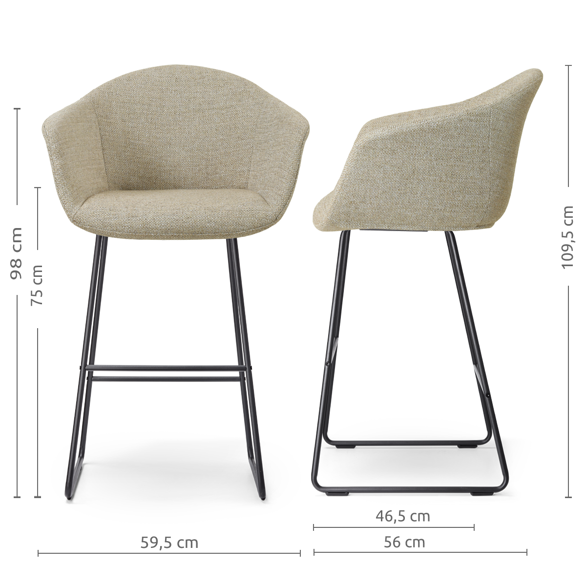 Nino-Otis barkruk taupe melange - zwart onderstel - 75 cm