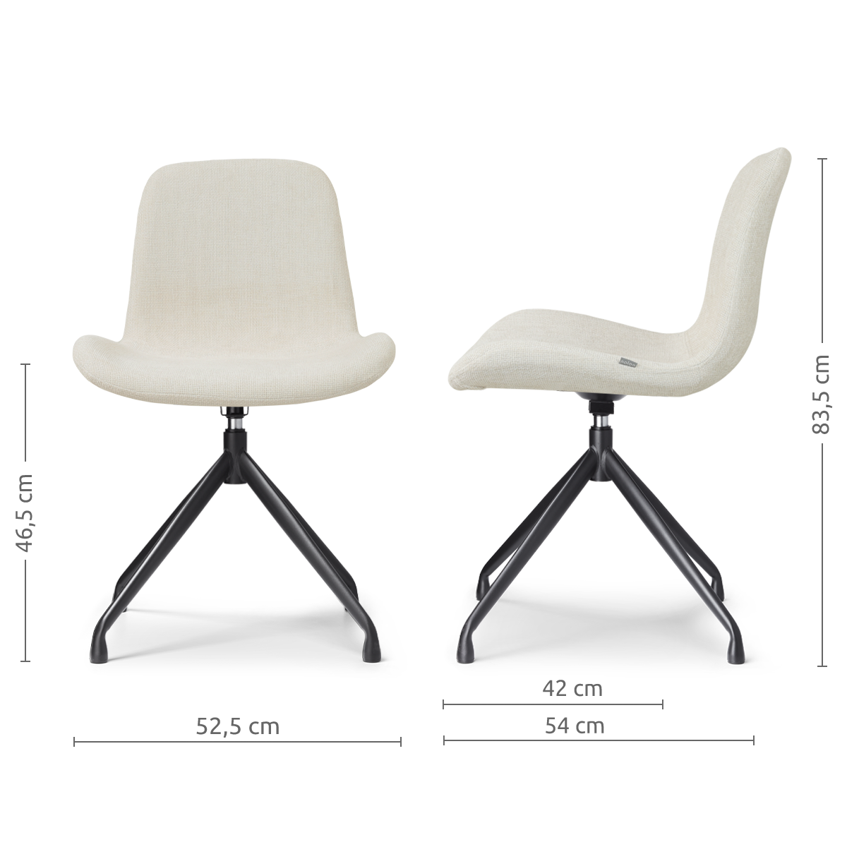 Nola-Fé draaibare eetkamerstoel cottonbeige - zwart onderstel