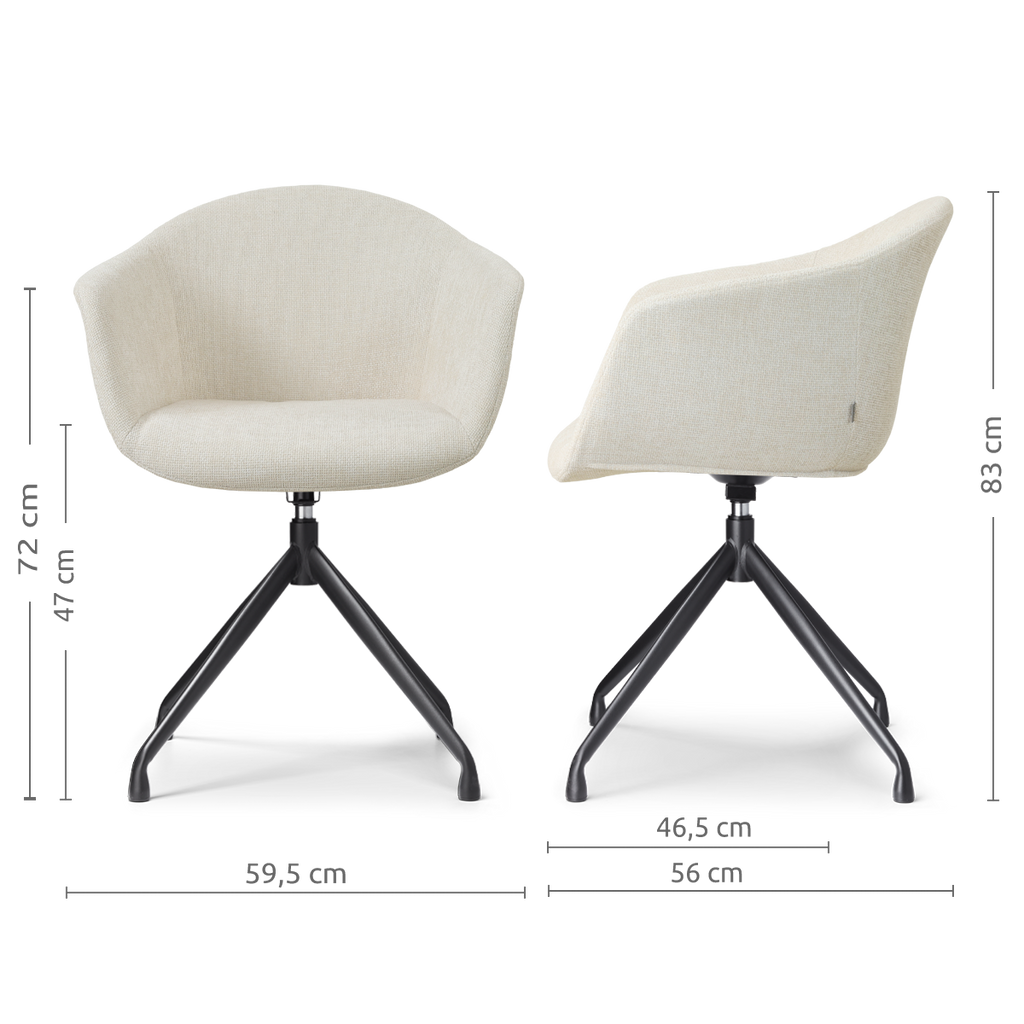 Nola-Otis draaibare eetkamerstoel cottonbeige - wit onderstel