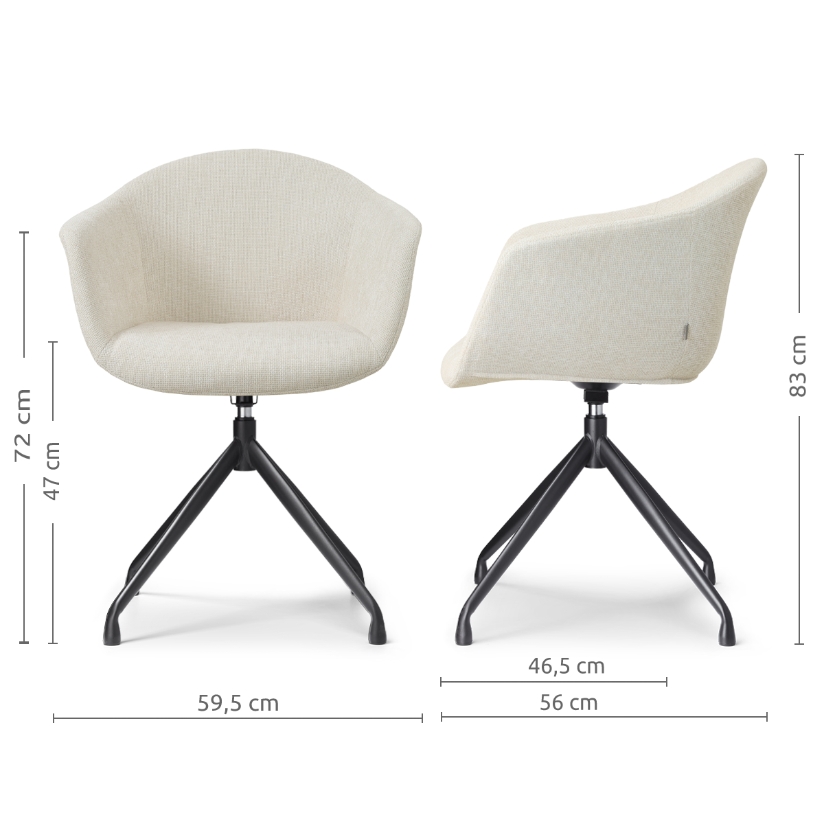 Nola-Otis draaibare eetkamerstoel cottonbeige - wit onderstel