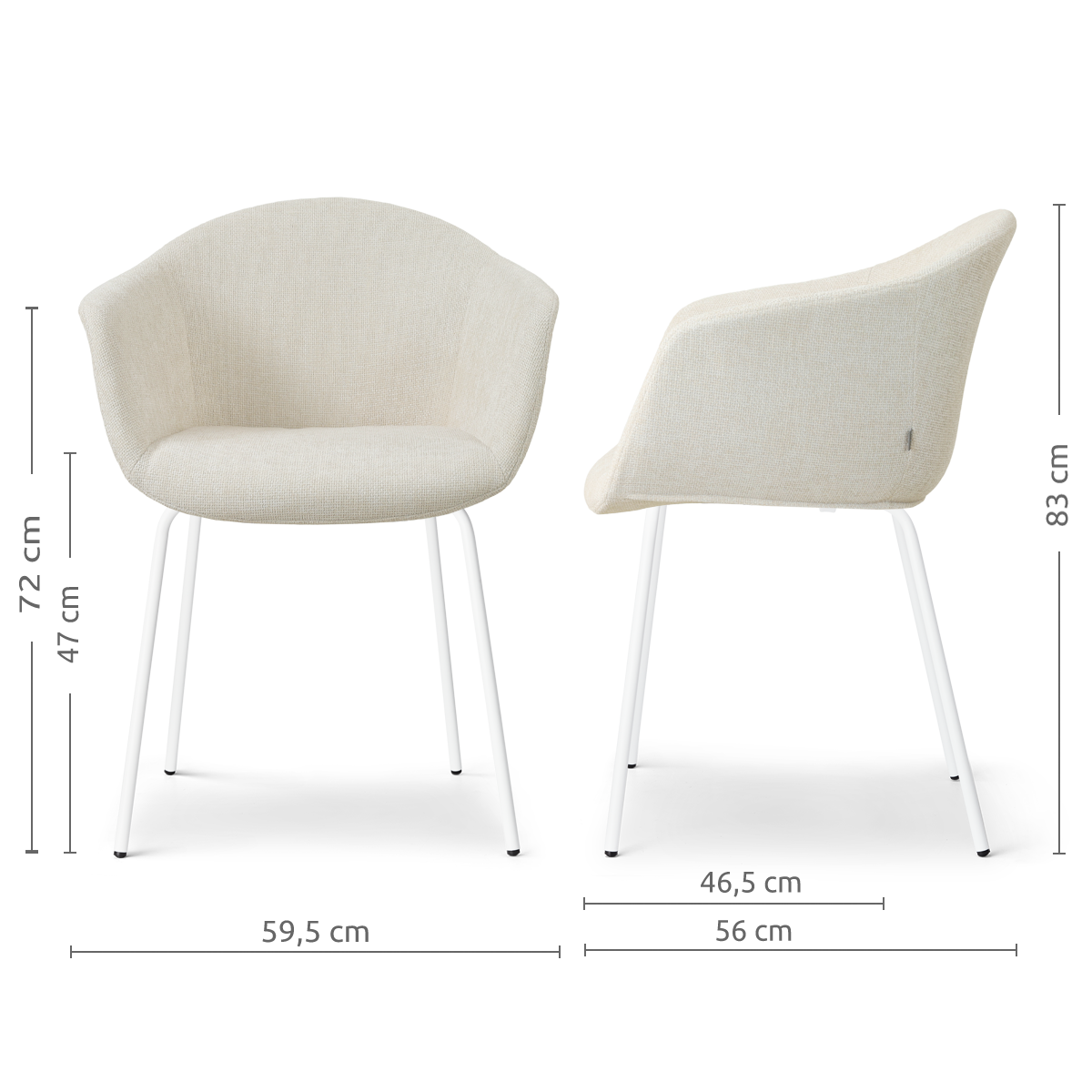 Nora-Otis eetkamerstoel cottonbeige - wit onderstel