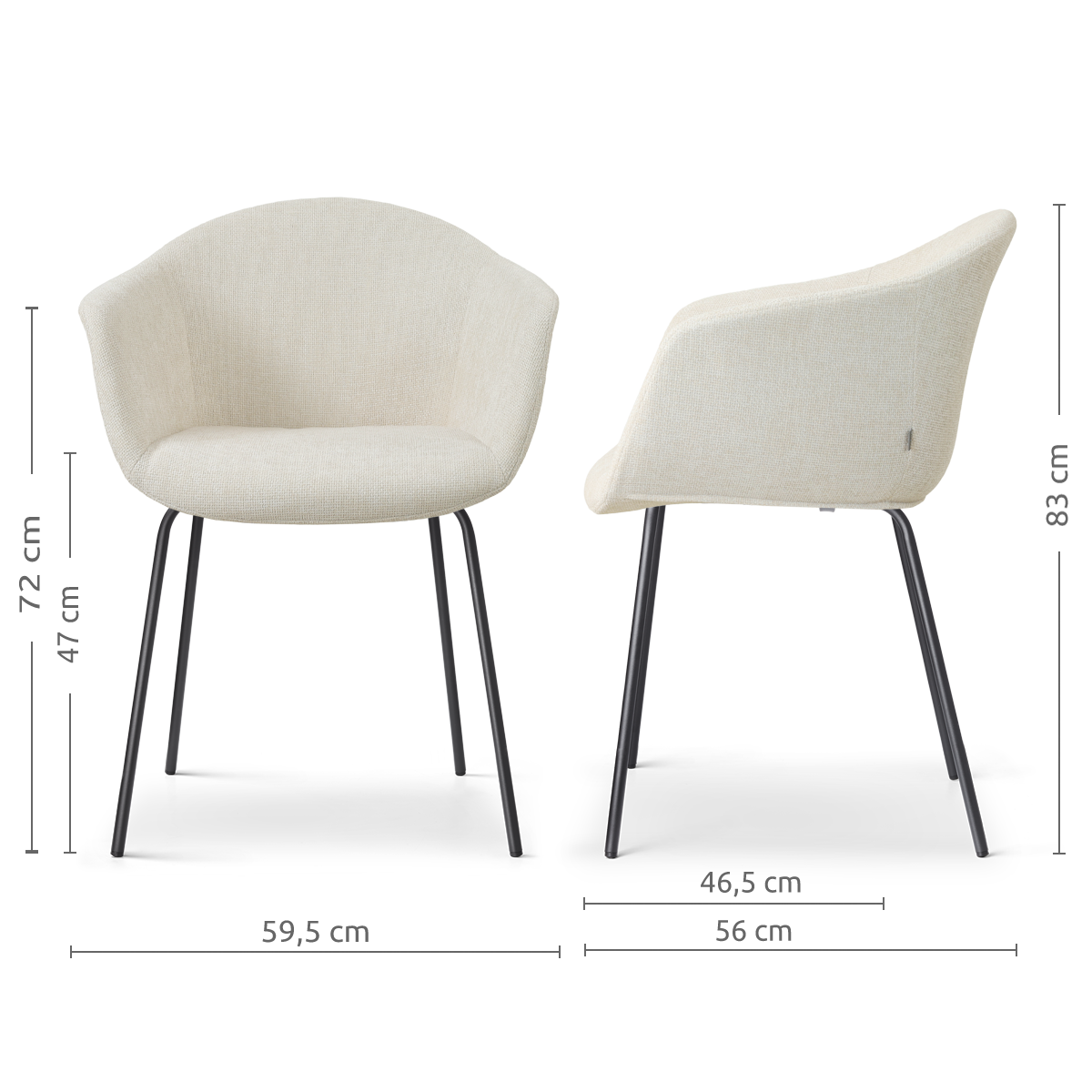 Nora-Otis eetkamerstoel cottonbeige - zwart onderstel