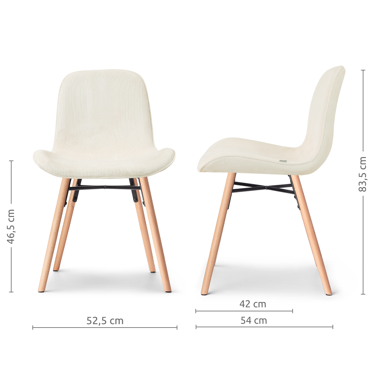Nena-Fé eetkamerstoel rib beige - houten onderstel