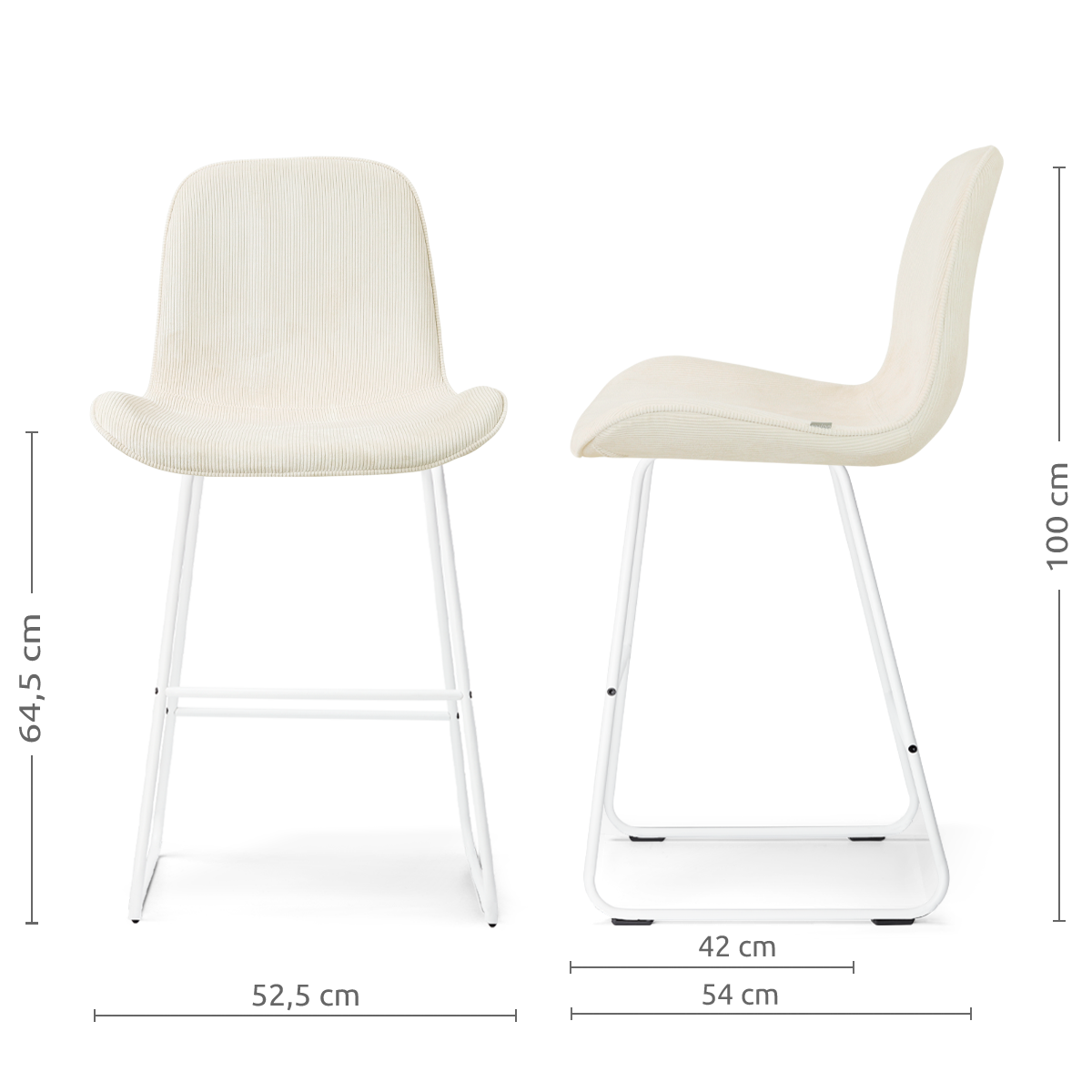 Nino-Fé barkruk rib beige - wit onderstel - 65 cm