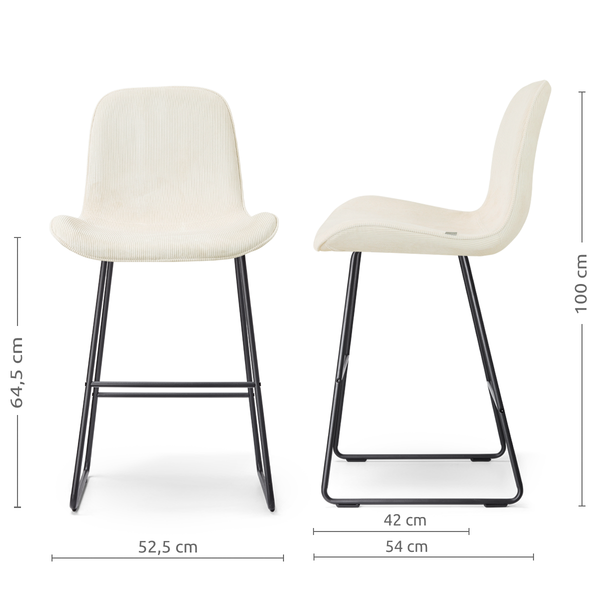 Nino-Fé barkruk rib beige - zwart onderstel - 75 cm