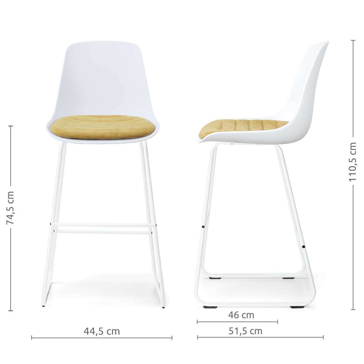 Nino-Liv barkruk wit met warm oker zitkussen - wit onderstel - 75 cm