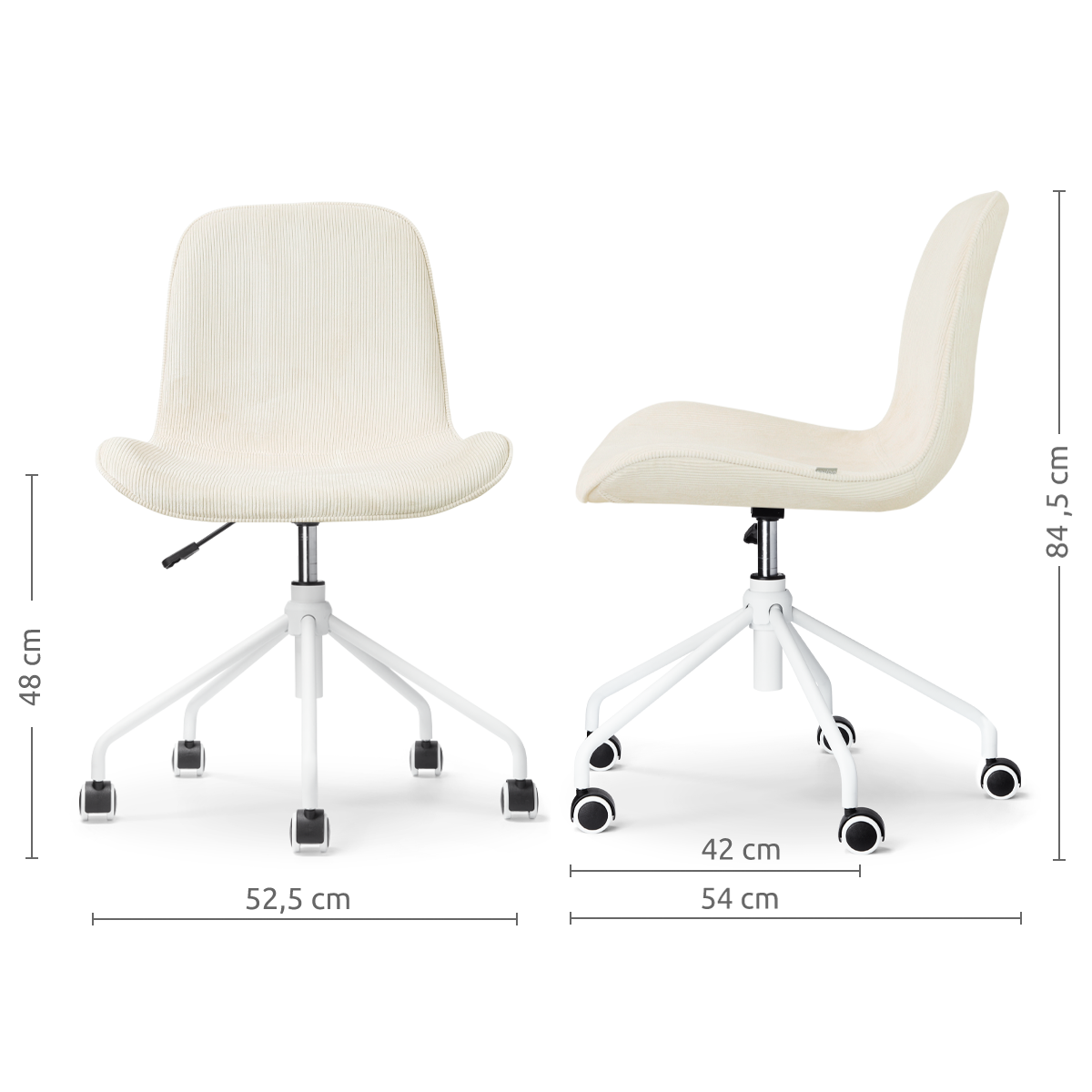 Nout-Fé bureaustoel rib beige - wit onderstel