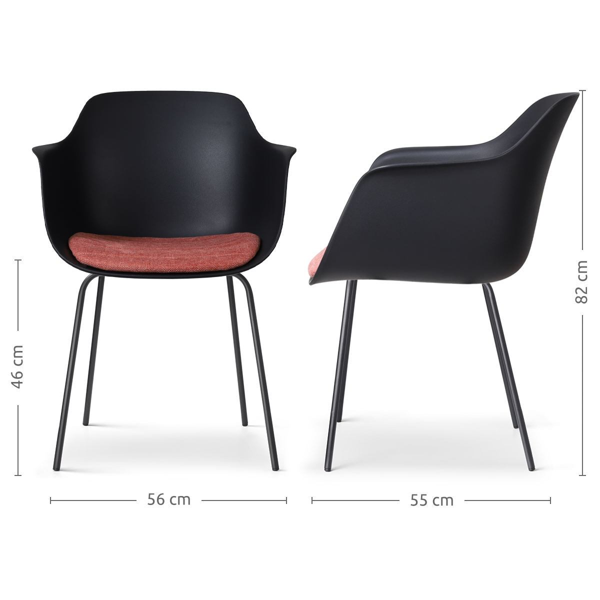 Nora-Liz eetkamerstoel zwart met terracotta rood zitkussen - zwart onderstel