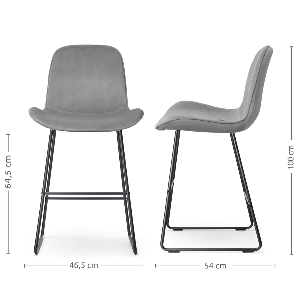Nino-Fé barkruk velvet grijs - zwart onderstel - 65 cm