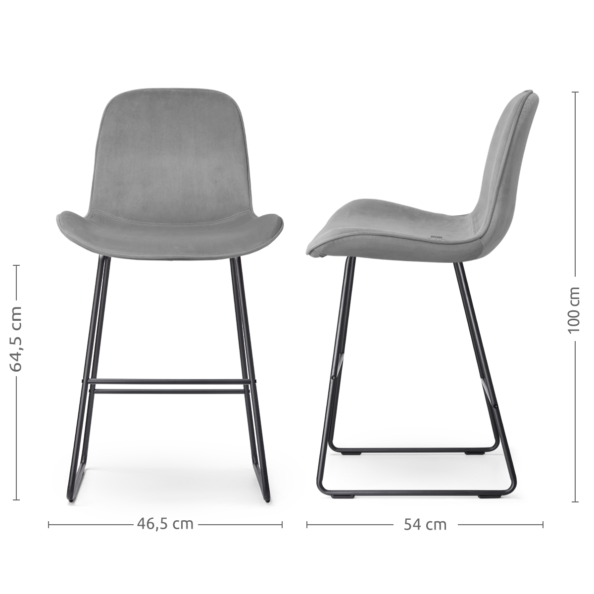 Nino-Fé barkruk velvet grijs - zwart onderstel - 65 cm