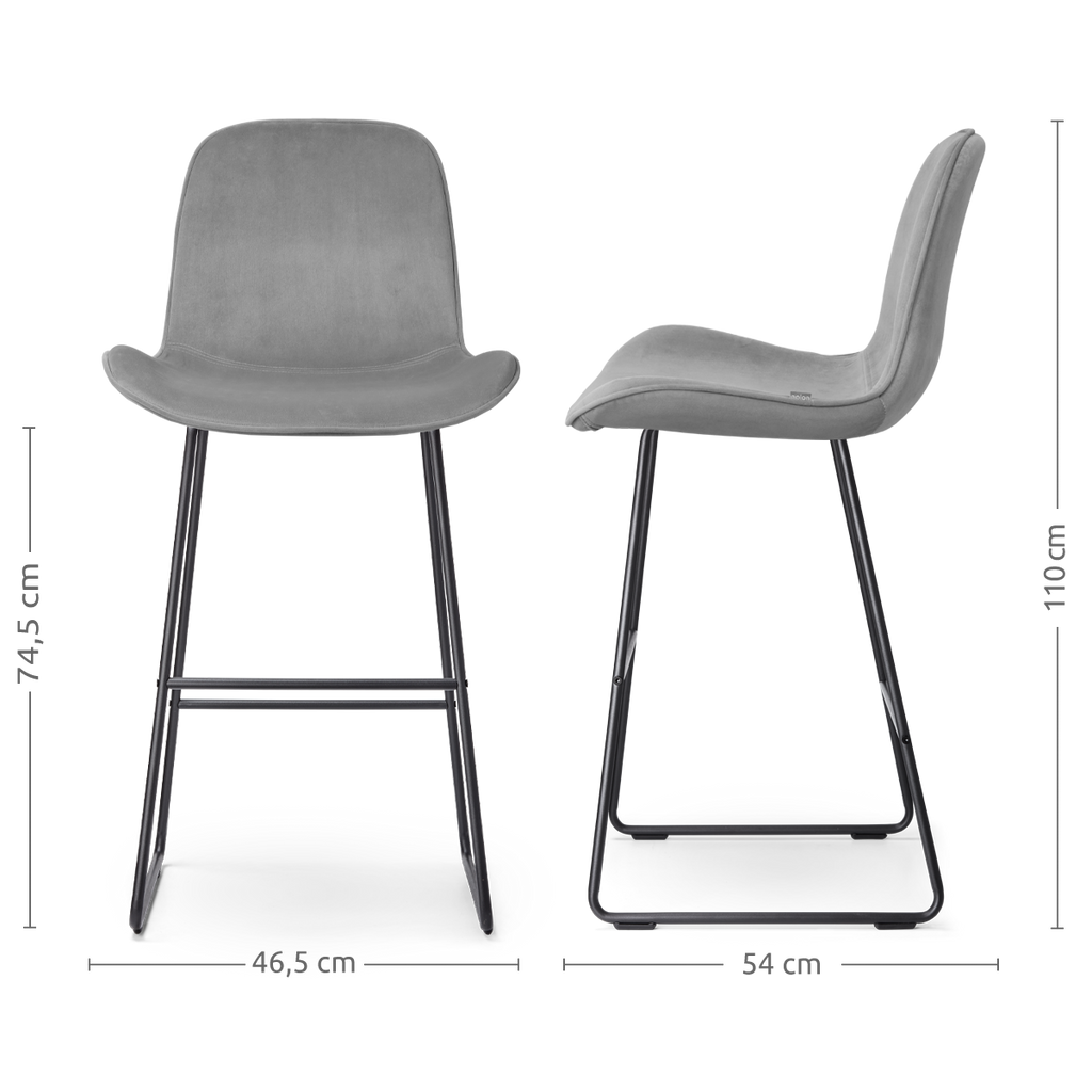 Nino-Fé barkruk velvet grijs - zwart onderstel - 75 cm