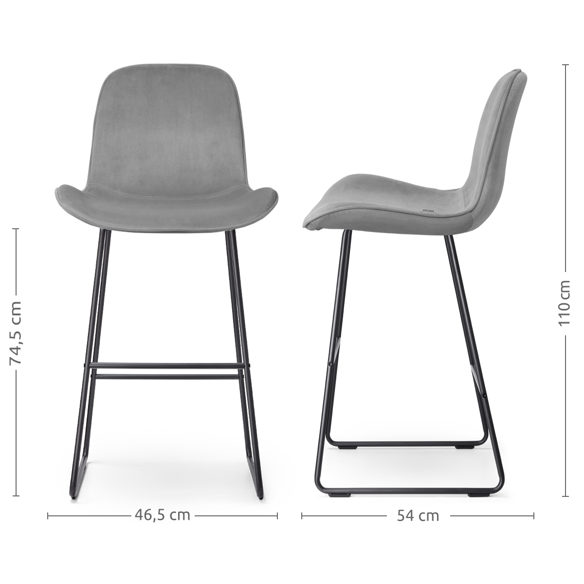 Nino-Fé barkruk velvet grijs - zwart onderstel - 75 cm