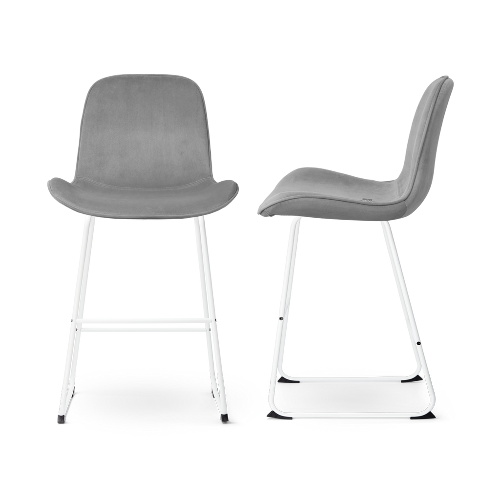 Nino-Fé barkruk velvet grijs - wit onderstel - 65 cm