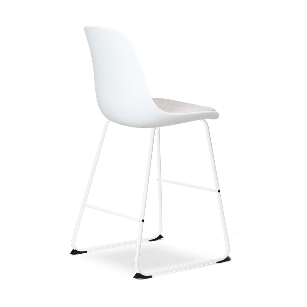 Nino-Liv barkruk wit met beige zitkussen - wit onderstel - 65 cm