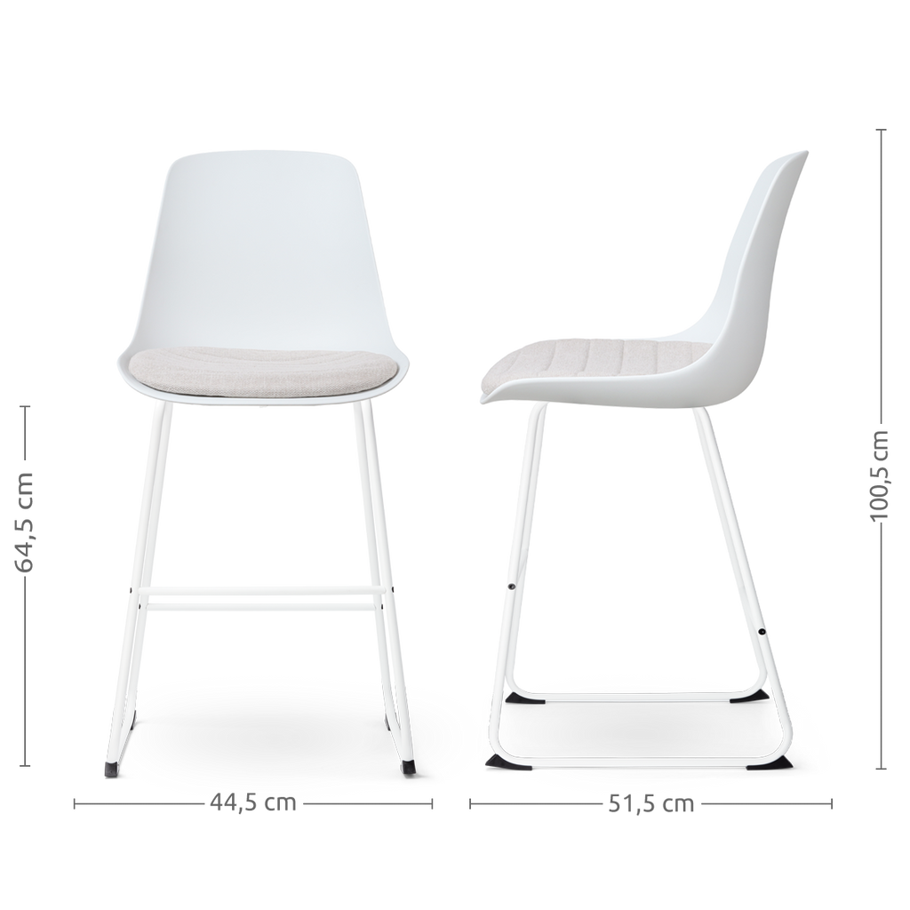 Nino-Liv barkruk wit met beige zitkussen - wit onderstel - 65 cm