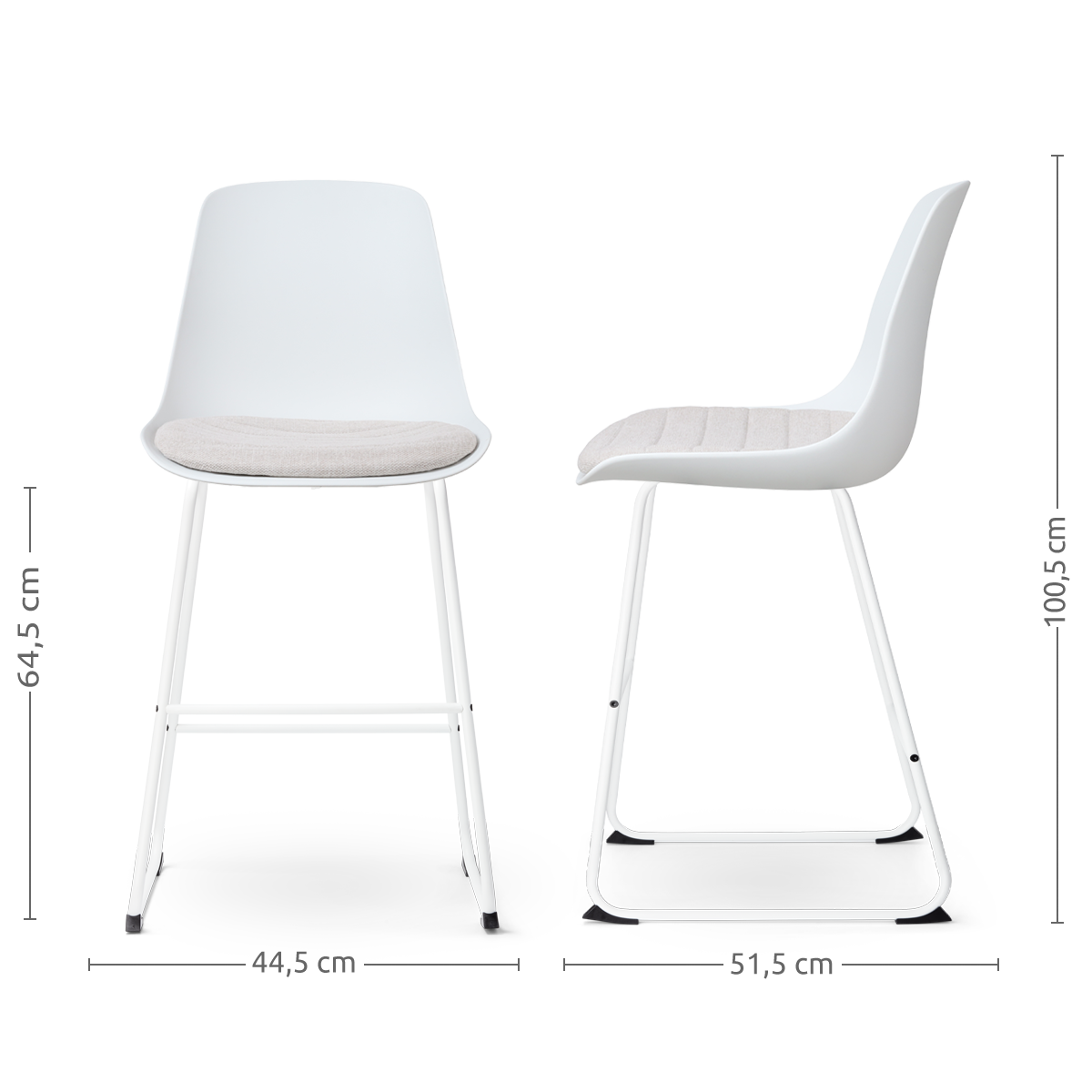 Nino-Liv barkruk wit met beige zitkussen - wit onderstel - 65 cm
