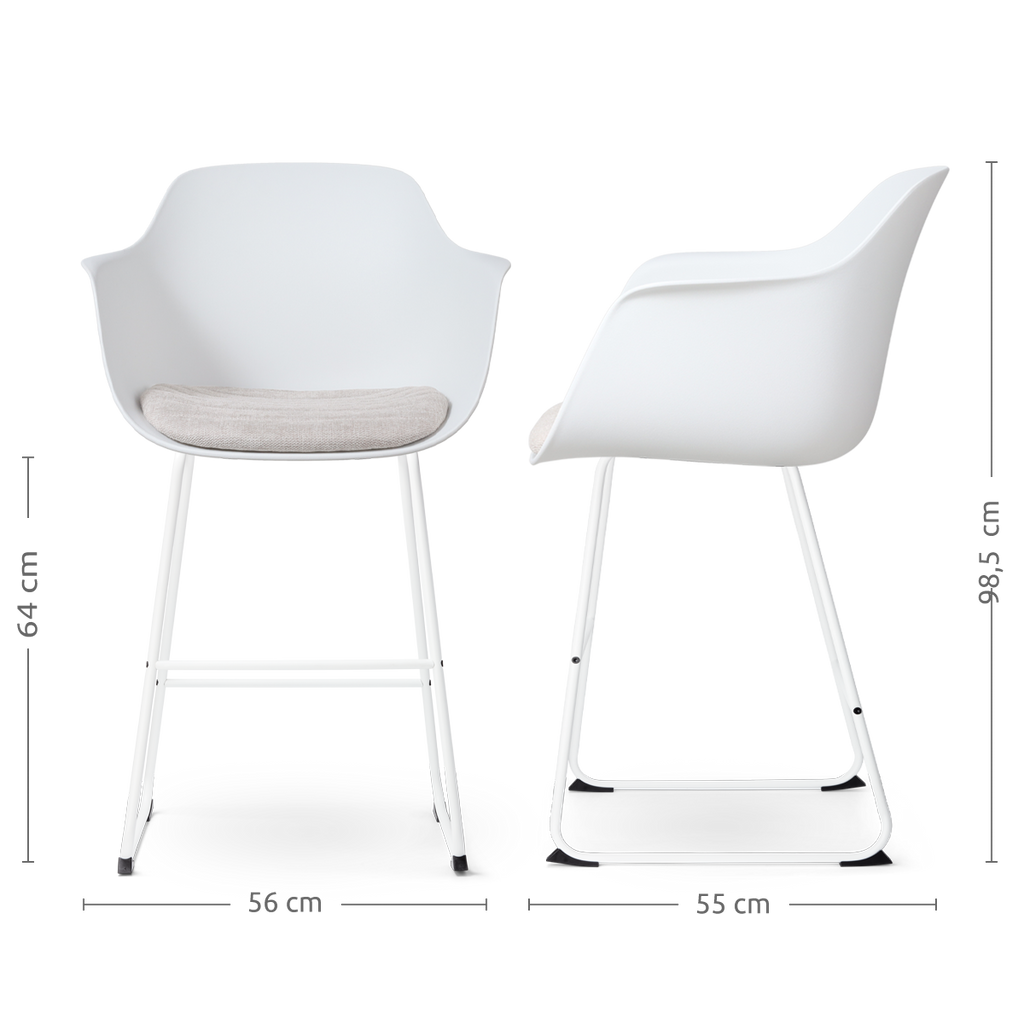 Nino-Liz barkruk wit met beige zitkussen - wit onderstel - 65 cm