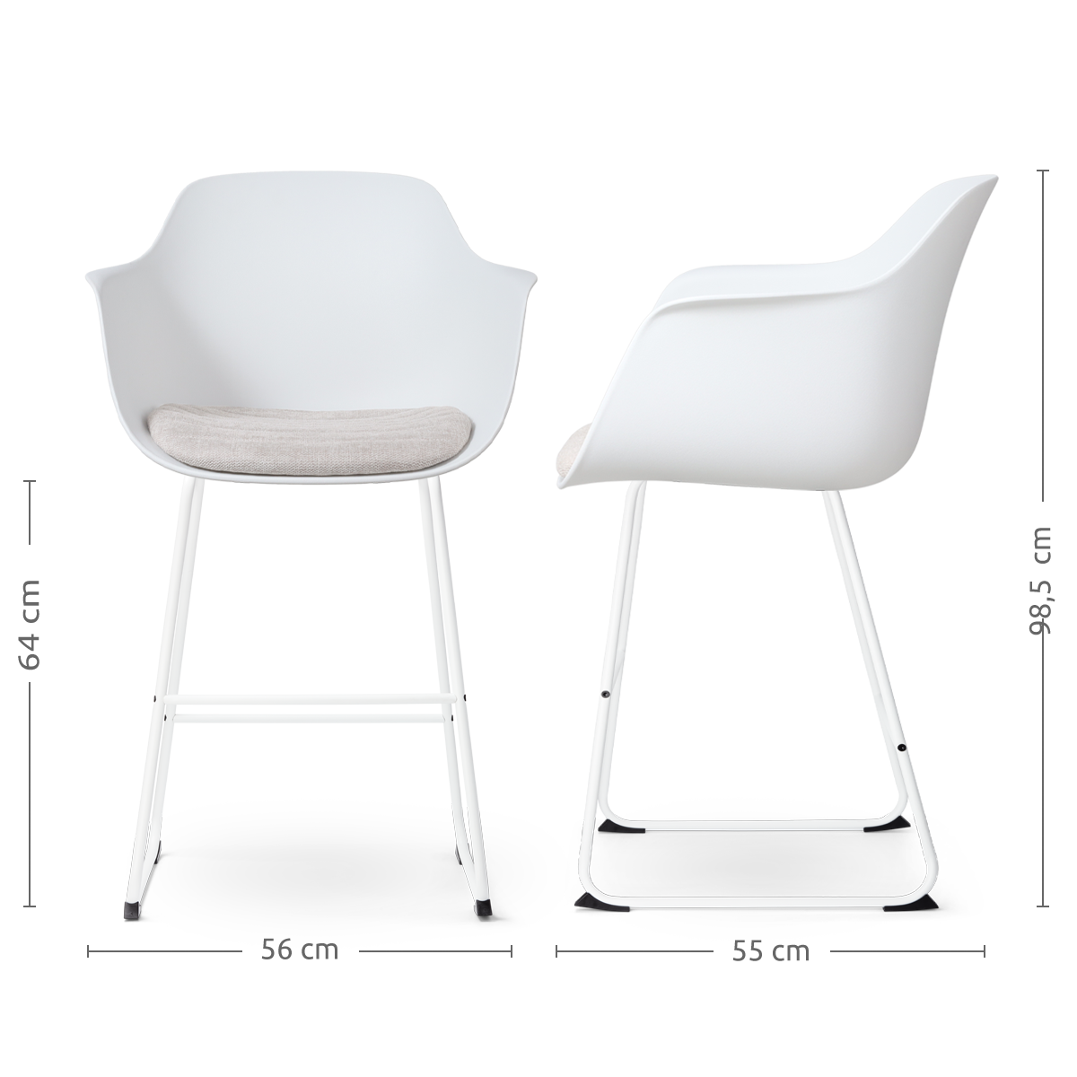 Nino-Liz barkruk wit met beige zitkussen - wit onderstel - 65 cm