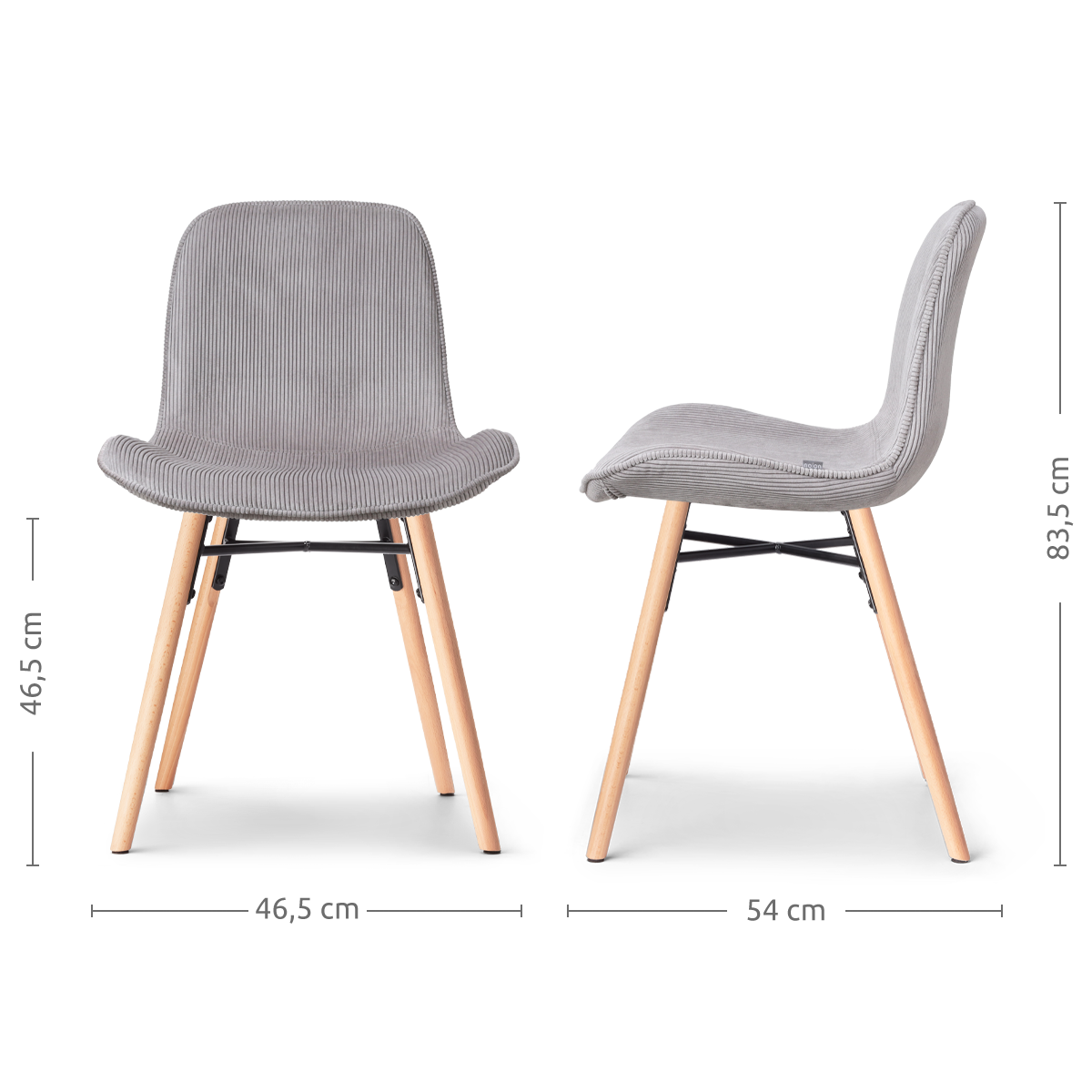 Nena-Fé eetkamerstoel rib warm grijs - houten onderstel