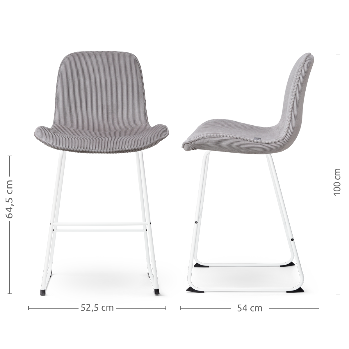 Nino-Fé barkruk rib warm grijs - wit onderstel - 65 cm
